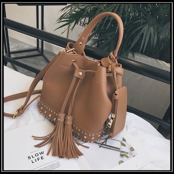 zenleather Handbags - NEW BRISTOL Studded Tassel Bucket Bag